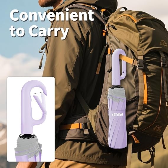 Image of Seniny Windproof Travel Umbrella, Automatic Umbrellas for Rain, Portable & Compact Umbrellas for Backpack, Strong UV for Protection, Folding Small Sun Umbrella for Car, Walking, Coral Pink, 38 inches