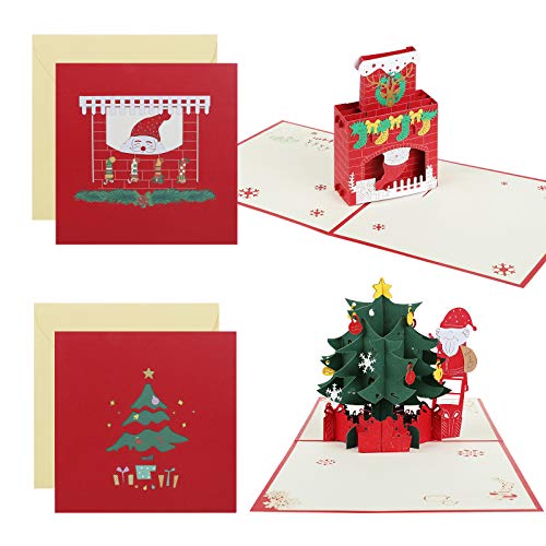 Kesote 2 3D Tarjetas de Felicitación de Navidad Tarjetas de Navidad con Modelo 3D Árbol De Navidad, Chimenea, Conjunto de 6 Boletos + 6 Sobres con Pegamento Cover