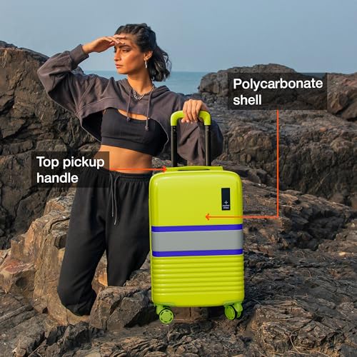 Image of Nasher Miles Mexico Hard-Sided Polycarbonate Cabin Luggage Neon Green and Grey 20 inch |55cm Trolley Bag