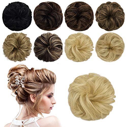 Messy Bun Scrunchie Human Hair Tousled Updo Hair Pieces Chignon Hairpiece Wavy Curly Ponytail Extension Bun Hair Pieces for Women