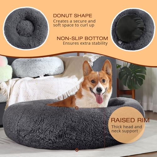 Image of JOLLYVOGUE Dog Bed, Calming Anti-Anxiety Large Dog Bed, Fluffy Donut Cushion for Medium and Large Pets (27 inch /30 inch /36 inch)