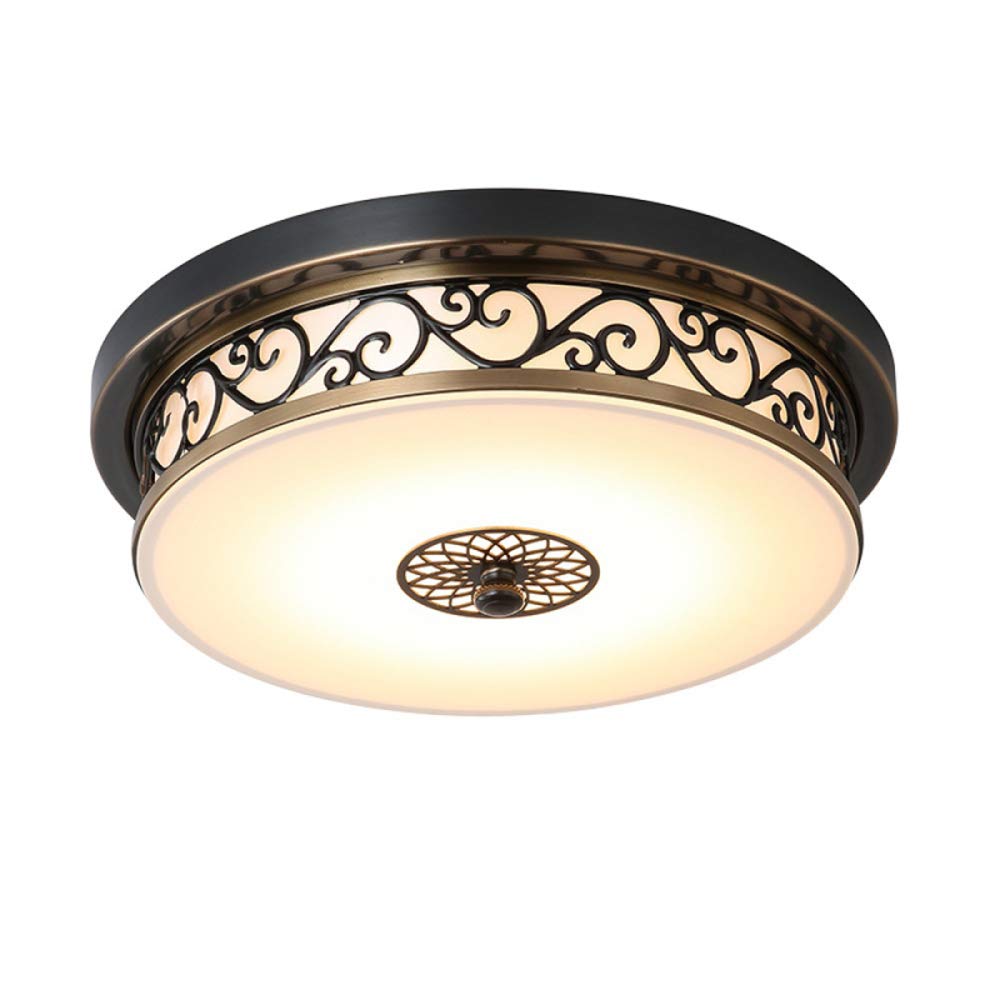 Vintage Round Ceiling Light Glass Lamp Shade LED Ceiling Lamp Antique Bronze Metal Ceiling Lighting For Bedroom Living Room Hallway Dining Room,3 Color Temperature-Dia 30cm