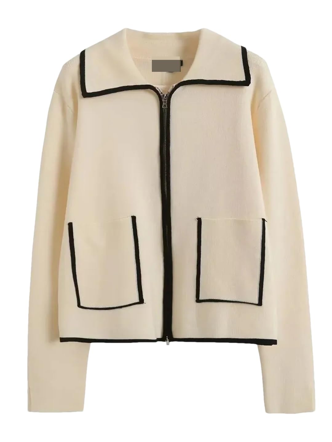 Disimlarl Cárdigan corto con solapa y costuras de color en contraste para mujer, con bolsillo con cremallera, chaqueta de punto casual chic