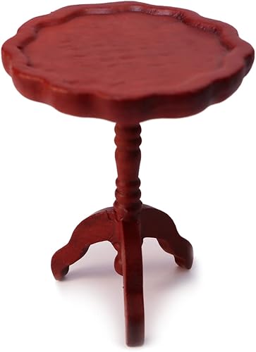 Miniature Dollhouse End Table 112 Scale Wooden Furniture Round Side Tea Table Model for Dollhouse Living Room Scene Decoration Gift (Brown)
