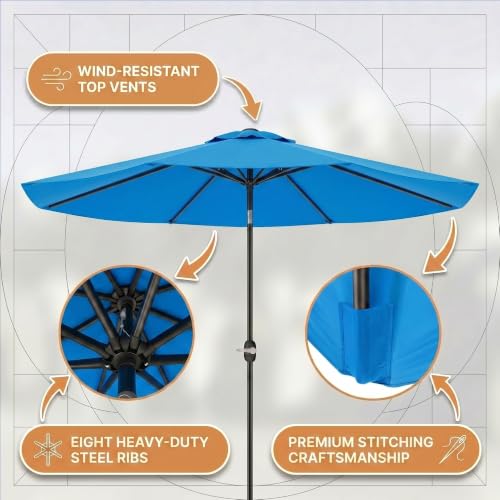 Image of Greesum 9FT Outdoor Patio Umbrella, Table Umbrella for Yard, Market, Heavy-Duty Waterproof Pool Umbrella with 8 Sturdy Ribs, UV Protection for Beach, Deck, Garden, Backyard