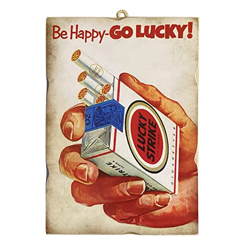 KUSTOM ART Tableau style vintage série Old Publicité Lucky Strike Impression sur bois 25 x 18 cm Cover