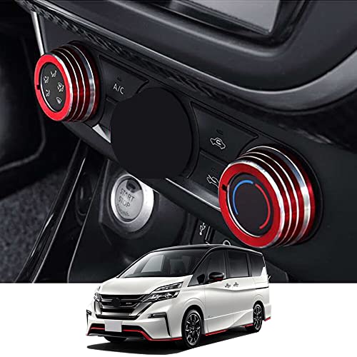 Kakash 日産専用アルミ合金エアコン ダイヤルカバー 内装カスタムパーツ 空調ノブボタンカバーアクセサリーキズ防止防塵 取り付け簡単 車種専用設計2 pcsセット(レッド)適合日産 セレナ(Serena) e-POWER HFC27 GFC27 GFN