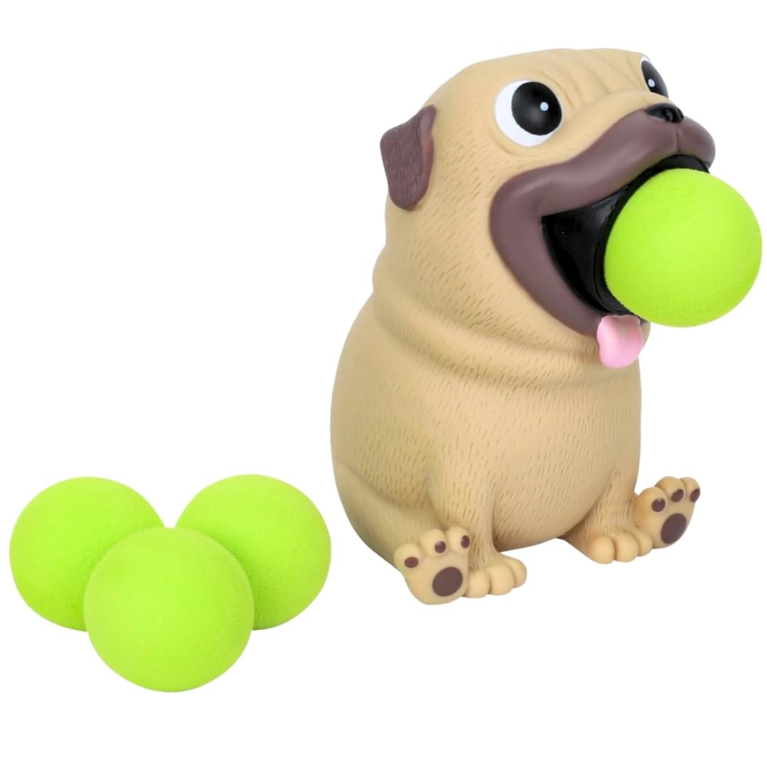 Zing Popper Toy - Launches Foam Balls Up to 20 Feet - Fun Indoor and Outdoor Game for Kids - Includes 4 Foam Balls (Pug)