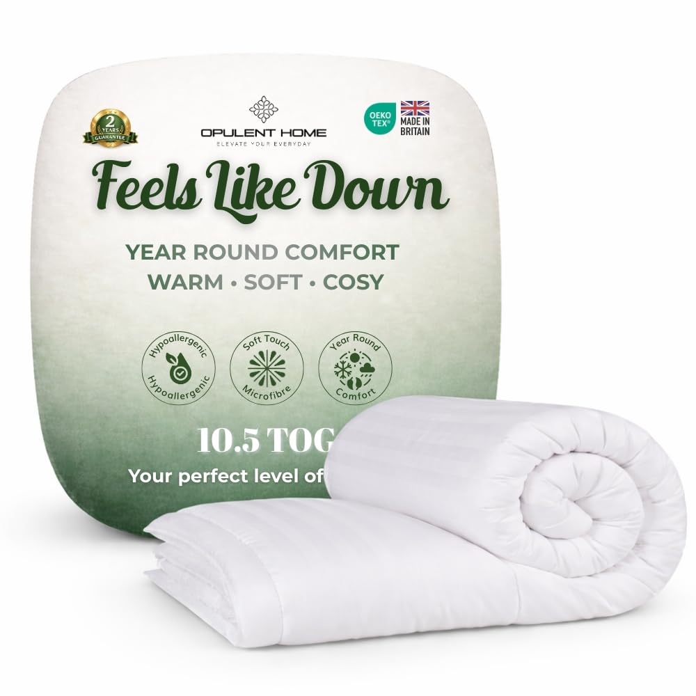 Opulent Home 10.5 Tog Double Duvet | All Season | Made In Uk | Anti-Allergy Hypoallergenic Hollowfibre | Machine Washable | 200X200 Cm
