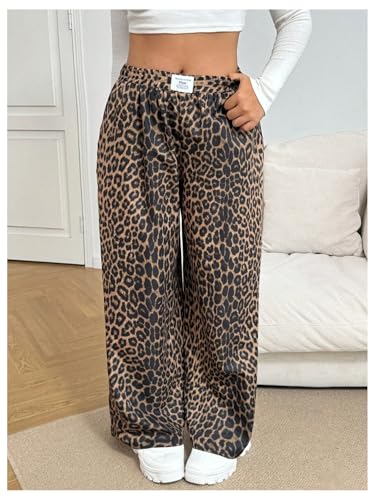 Image of RoseSeek Women's Letter Leopard Print Y2K Straight Elastic Waist Leg Pants