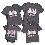 Merry Christmas Family Matching T-Shirt Short Sleeve Tee Top Cute Xmas Tree Graphic Holiday Party Ou