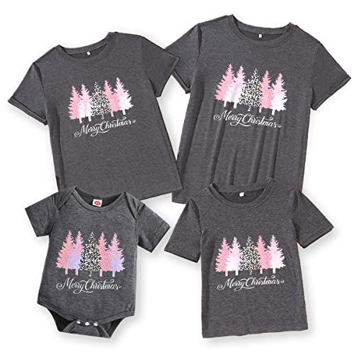 Merry Christmas Family Matching T-Shirt Short Sleeve Tee Top Cute Xmas Tree Graphic Holiday Party Outfit Couple Shirts(Kid,5-6 Years) #TOP17