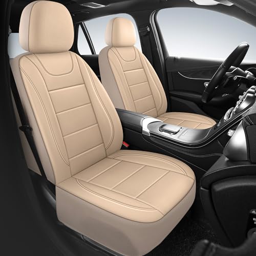 HChengkikz Car Seat Covers Quilting Leather Seat Cover Two Front Seats Waterproof Faux Leather Automotive Seat Covers for Cars Universal Car Interior Fit for Suvs Trucks Airbag Compatible (2PCS)