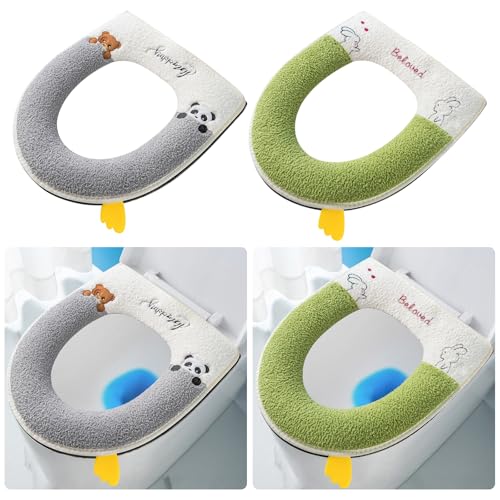 Fyfjur Reißverschluss Toilettensitzbezug, 2 Stück Plüsch Toilet Seat Cover mit Griff, Waschbare Toilettensitzmatte, Winter WC Sitzkissen Warm Halten, Klobrillen Auflage für Ovalen WC-Sitze, 38x43cm