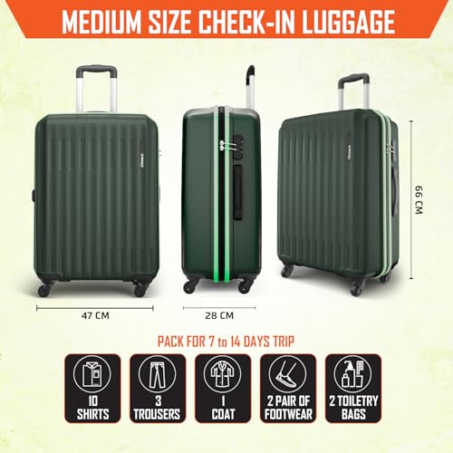 Image of Safari Genius Alley 66cm Medium Check-in Trolley Bag Hard Case Polypropylene, 4 Spinner Wheels, 360 Degree Wheeling Luggage, Travel Bag, Suitcase for Travel, Trolley Bags for Travel, Deep Forrest