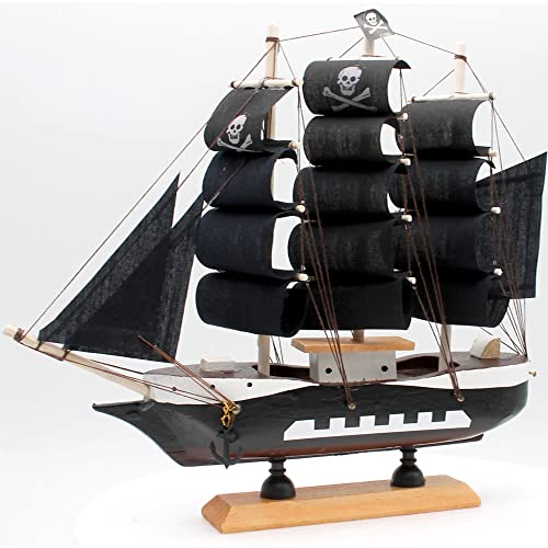 Mediterraner Stil Schwarz Piratenschiff Massivholz Segelboot Modell Dekorationen Home Wohnzimmer TV Schrank Desktop… – Bild 5
