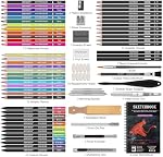 HIFORNY 176 PCS Fournitures d'art Ensemble de dessin Kit de croquis avec 100 Feuilles 3-Color Livre de croquis,Graphite Couleur de l'aquarelle & Crayons métalliques, outils de blanchiment et plus encore, pour les artistes débutants
