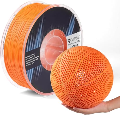SainSmart PEBA High Rebound 90A Flexible Filament 1KG (2.2lbs) Super TPU with 78% High Rebound 20% Lighter & 2X Faster Printing Nylon-Based Strength Adjustable Flexibility 1.75mm Orange