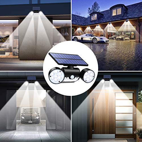 CINOTON Solar Flood Lights Outdoor Motion Sensor 30 LED Solar Light Dual Head Spotlights IP65 Waterproof 360°Rotatable Solar Landscape Light for Yard Garage Patio Porch
