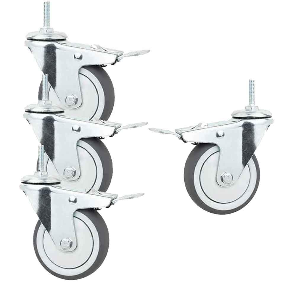 Roulettes pivotantes M10/M12 de 75 mm avec frein pour chariot