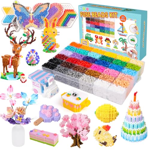 Meland Fuse Beads Kit - 11 000 pcs 36 Color Beads for Craft for Girls Age 5-12 Year Old 5MM Melty Beads Set Including 5 Pegboards Ironing Paper & Chain Accessories Iron Beads Christmas Birthday Gift