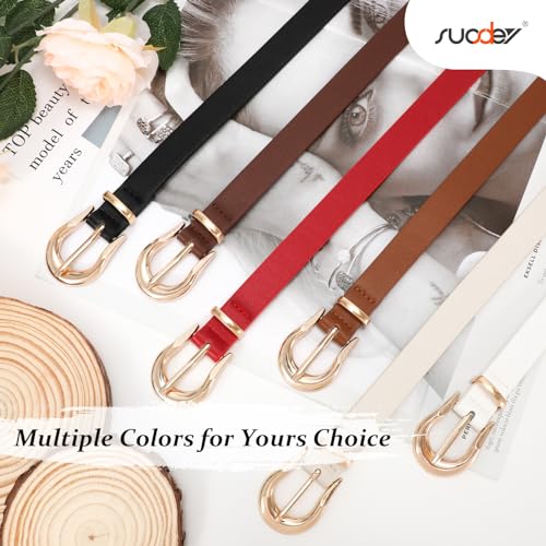 Image of SUOSDEY 2 Pack Women Skinny Belt Thin Waist Belt with Fashion Gold Buckle for Pants Jeans Dresses, 01-black+brown, fits waist from 30 inch-33 inch