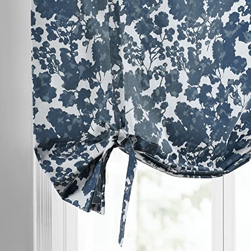 Image of HPD Half Price Drapes Room Darkening Tie Up Curtains 46 X 63 Inch Fleur Printed Cotton Window Roll Up Balloon Curtain for Living Room, Kitchen PRTW-TUD48-63 (1 Panel), Fleur Blue
