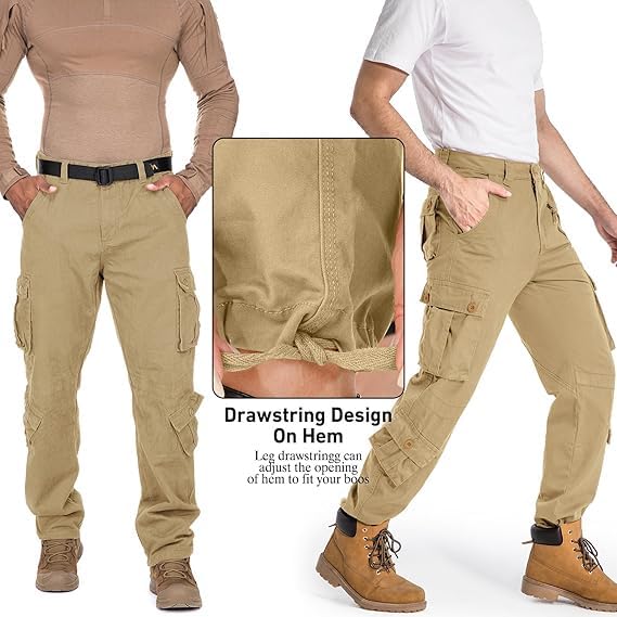 SOOUICKER Outdoor Cargohose Herren Regular Fit Outdoor Hosen Baumwolle Arbeitshosen Männer Viele Taschen Vintage Wanderhose Cargo Trekkinghose Weit Lang