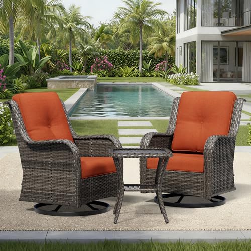 Image of Joyside 3 Piece Wicker Patio Furniture Set, Outdoor Swivel Rocker Patio Chairs with High Back, Deep Seating, Wide Armrest, Thickened Cushions, Outdoor Furniture for Deck, Porch Use