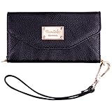 iPhone 6 6s Wallet Case, True Color© Premium Leatherette Wristlet Clutch Folio Tri-Fold Wallet Purse Case Cover - Black