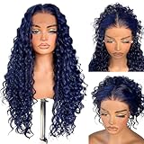 LOVSOUL 26Inch Dark Blue Deep Curly Lace Front Wig for Black Women, 13x6 HD Glueless Curly Lace Front Wigs Pre-Plucked, 200 Density Similar Human Hair Synthetic Lace Frontal Wig, 26 inch #Dark Blue