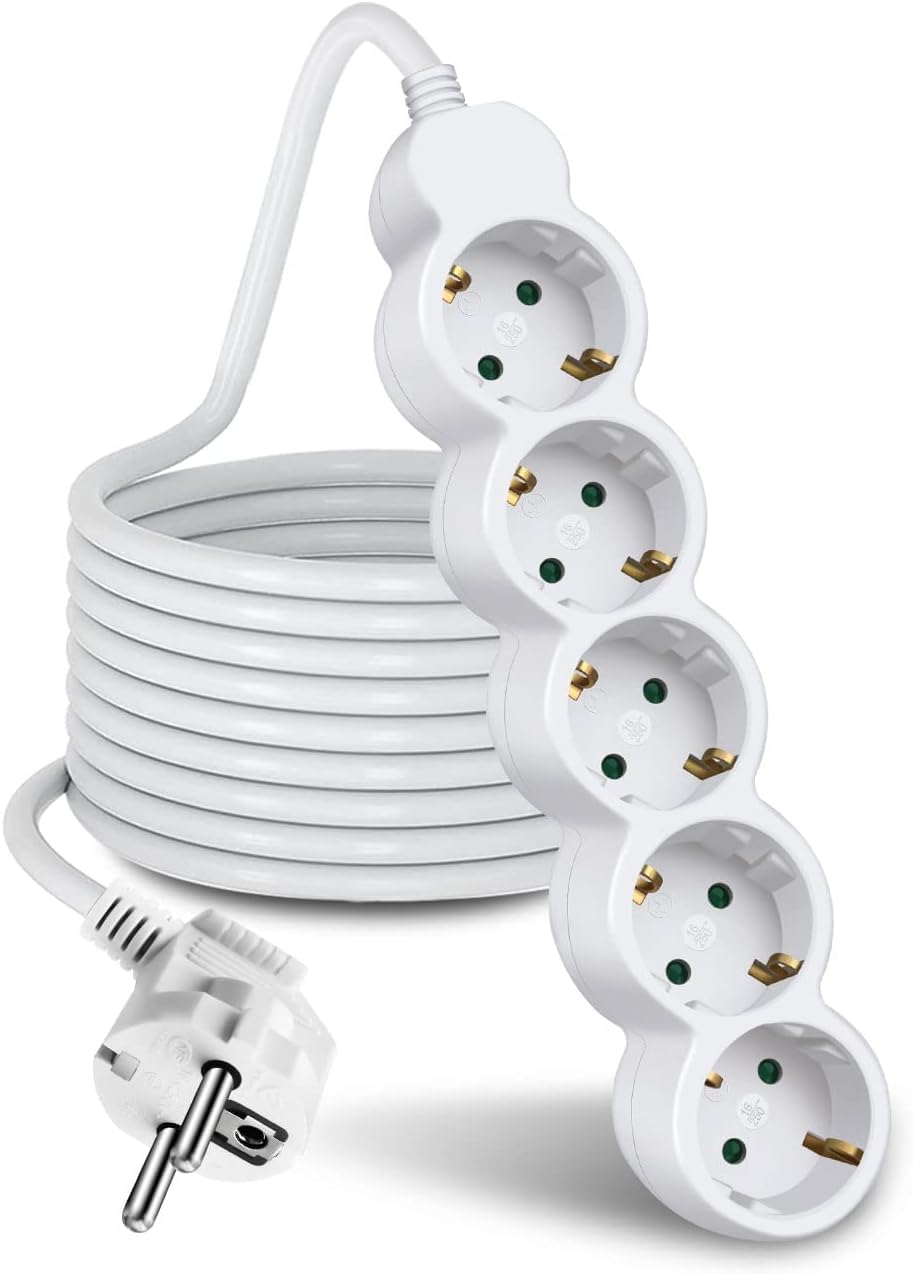 ExtraStar Steckdosenleiste Mehrfachsteckdose mit Save Energy Schalter zum Stromsparen, Kabel, Kindersicherung, mit Haken 16A, 3680W, weiß