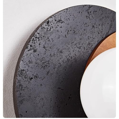 Image of Natural Travertine Wall Sconce, Minimalist Walnut & Stone Wall Light with G9 LED Bulb, Modern Geometric Globe Wall Lamp for Bedroom Bedside, Hallway, Living Room, Warm Organic Decor