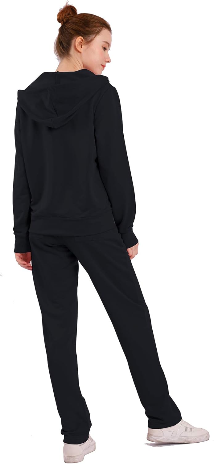 LeeHanTon Sweatsuit for Women 2 Piece Casual Lightweight Zip Up Hoodie Sweatshirt and Long Sweatpants Tracksuit Set Black Small - Image 3