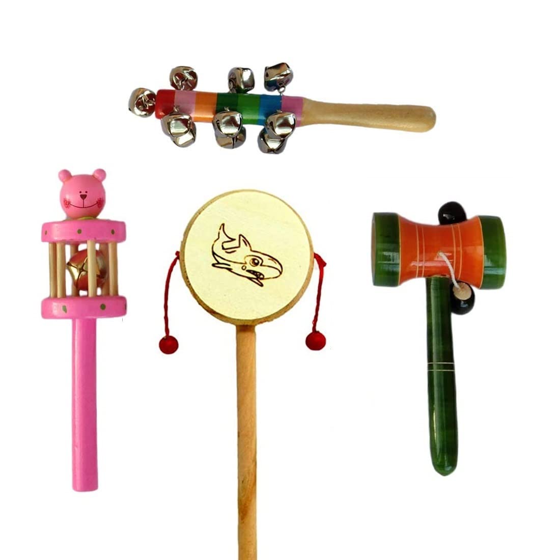 Channapatna Toys Wooden Rattles Toys for Baby/New-Born, Babies, Infant Kids - Set of 4 pcs - Multicolor - Discover Sounds, Develops Sensory Skills (B0B7NLK214) Amazon Price History, Amazon Price Tracker