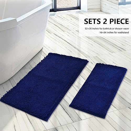 Image of BOANKODU Bathroom Rugs Sets 2 Piece, Extra Soft Chenille Bath Mat Absorbent Bathroom Rug, Bathroom Mat with PVC Non-Slip Bottom, Machine Washable Bath Rugs (32x20 Inch + 24x16 Inch, Navy Blue)