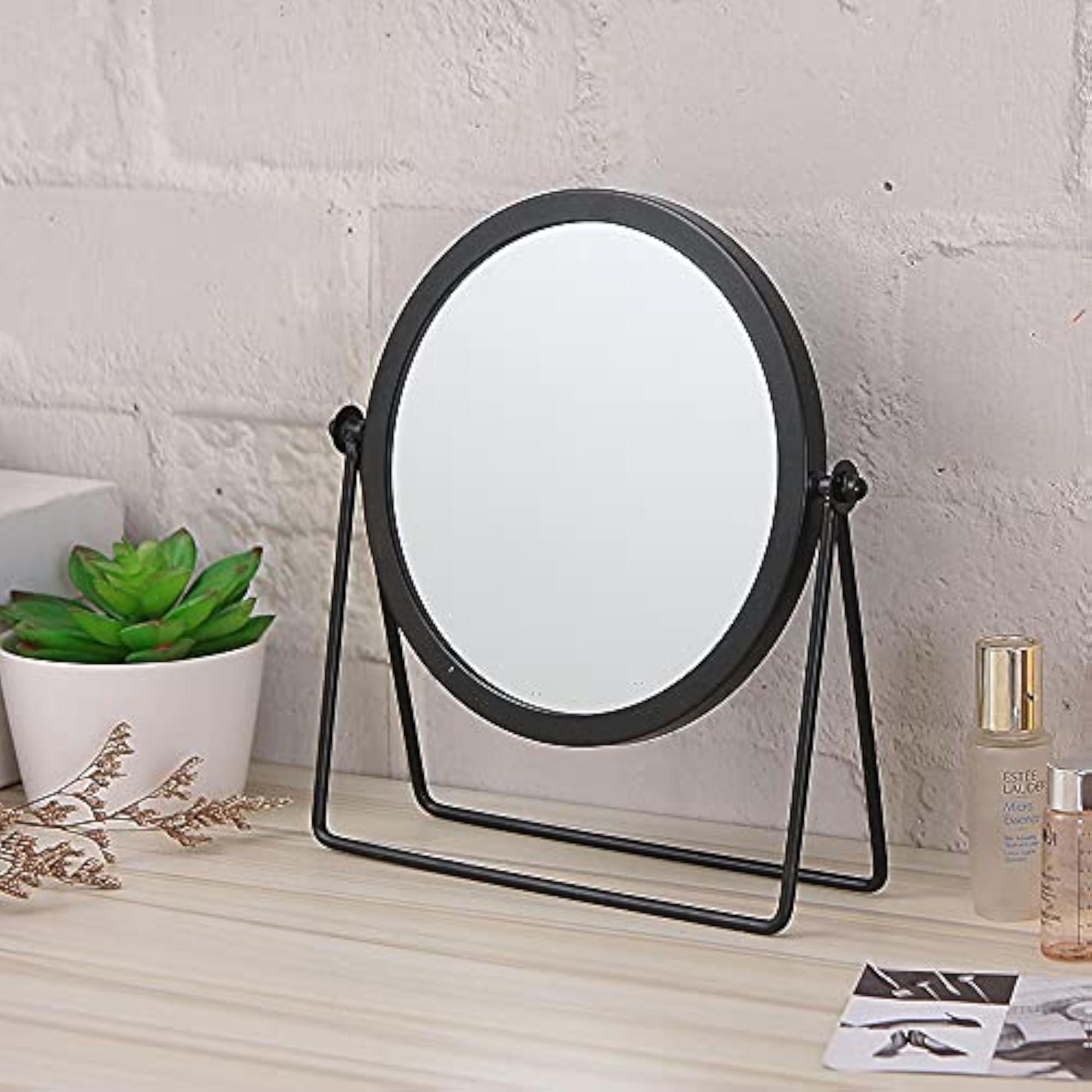 Black Tabletop Single Sided Makeup Mirror