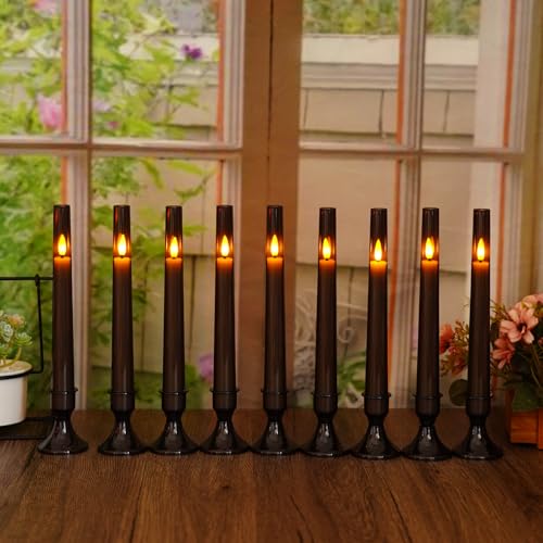 Image of Flameless Taper Candles Flickering with Remote and Timer, 9 Pack Led and Battery Operated Candles for Home Decoration, Party, Weddings, and Holiday Celebrations（Grey）