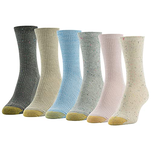 GOLDTOE Women's Lola Ribbed Short Crew Socks, 6-Pairs
