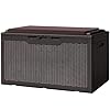 Greesum 100 gallon resin deck box large outdoor storage with cushions for patio furniture garden tools pool supplies weatherproof and uv resistant lockable dark brown  urban country home decor