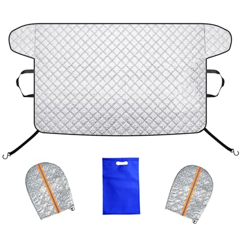 Big Hippo Thickened Car Windshield Cover for Ice and Snow Sunshade. All-Weather Windproof Frost Protector to Save Morning Scrape Time Fits Large SUVs & Pickup Trucks (70.86x42.5/Silver)