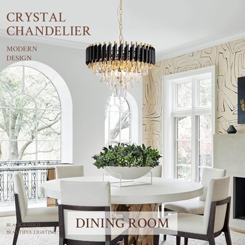 Image of Modern Crystal Chandelier Ceiling Light for Living Room, Dining Hall & Hotel | Luxury Pendant Jhoomar with K9 Crystals | 500MM Black Gold