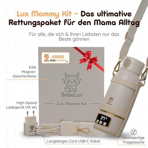 BEBELUX V2 Lux Mommy Kit Babyflaschenwärmer – Die ultimative Geschenkbox für Dich & Deine Liebsten | In 2 Min perfekt temperiert | 15 Flaschen pro Ladung | BPA-frei & Sterilisation bis 100 °C (Beige)