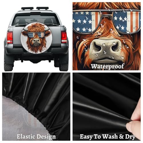 Image of Spare Tire Cover for RV Trailer, Highland Cow American Tire Covers Universal Fit for Travel Trailer Camper Jeep RV SUV Truck Waterproof Wheel Cover (14 inch for Diameter 25 inch - 27 inch),A-885