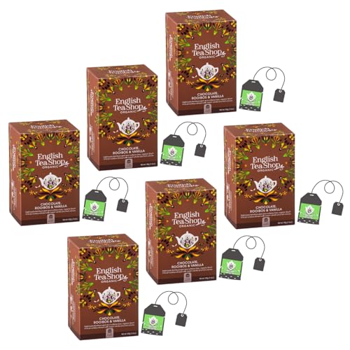 English Tea Shop | Té de hierbas Rooibos Vainilla Chocolate | Rooibos BIO con Aromas Sin Cafeína - 6 x 20 Filtros | Infusión Relajante Vainilla Cacao