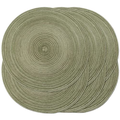 Juego de 6 manteles individuales redondos trenzados de 38,1 cm para mesas de comedor, tejidos naturales, resistentes al calor (redondo, verde oliva)
