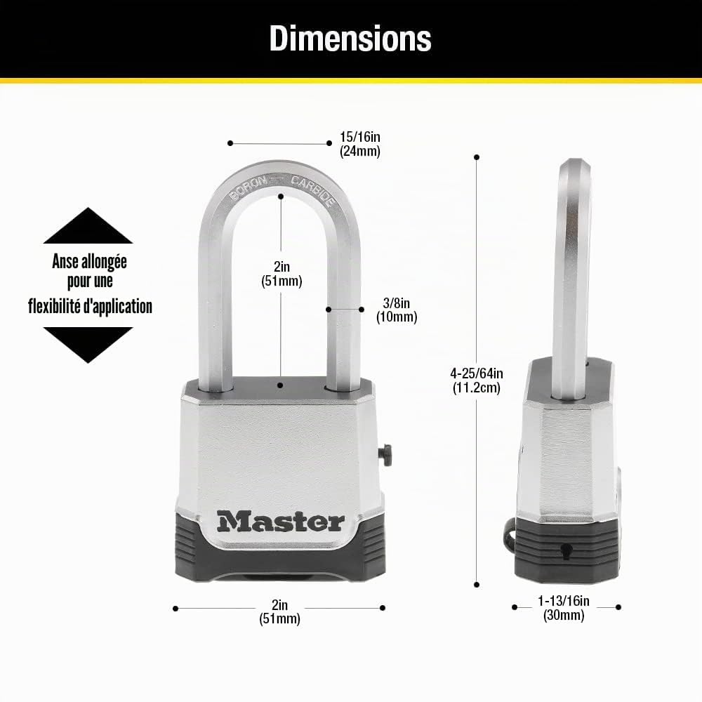 Master Lock M176XDLH Lot de 1 cadenas à combinaison robuste pour extérieur Argenté
