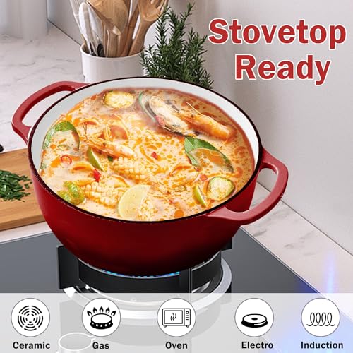 Vivicreate 6 Quart Enamel Cast Iron Dutch Oven Pot with Lid – Enameled Cookware for Baking, Roasting, and Braising – Dur - Additional View