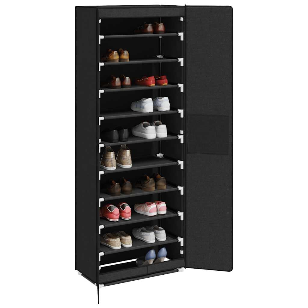 Schuhschrank Schwarz 60x30x166 cm Stoff Schuhregal mit 10 Fächern, platzsparend, stapelbar, Organizer für Flur, Diele, Garderobe, Aufbewahrung von Sneaker und Stiefel