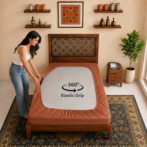 Image of Lithara Terry Cotton Fitted Mattress Protector for Single Bed | Waterproof & Elastic Band | Ultra Soft & Hypoallergenic Mattress Cover | Size : 36 x 75 Inches (3 x 6.25 Feet) | (Gold)
